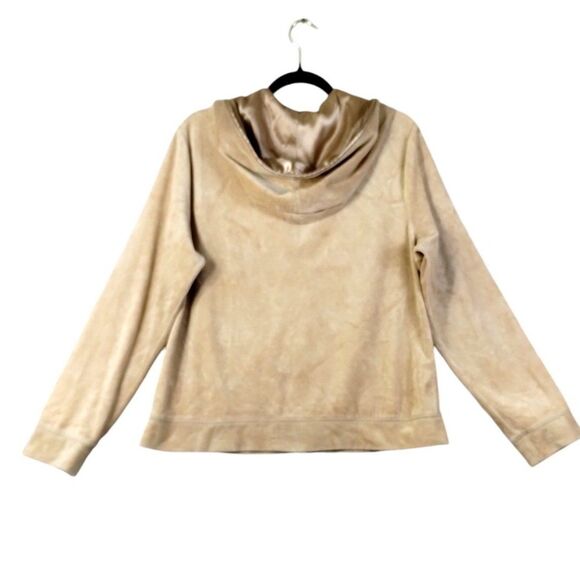 Everlast Hoodie Women's L Long Sleeve Zip Pockets Tan Velour Velvet Satin Y2K - Picture 2 of 11